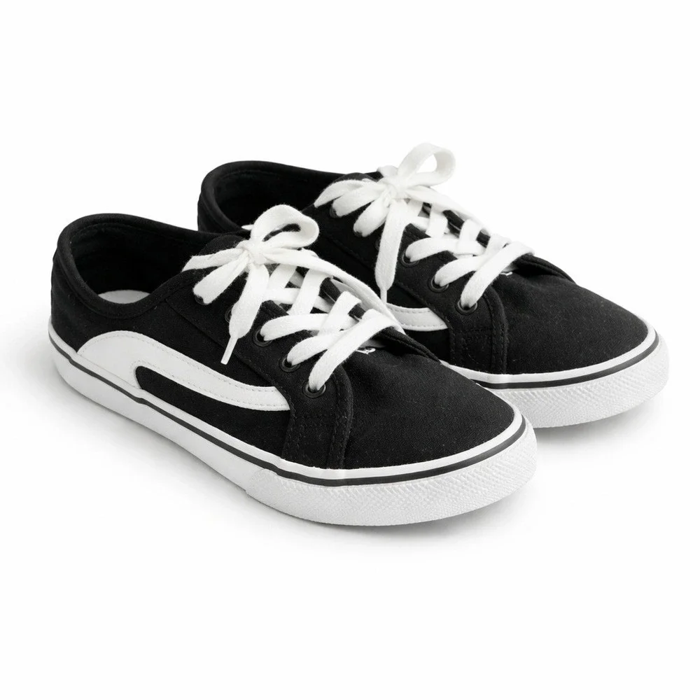 Wonder Nation Canvas Sneakers Youth Size 3 Black White Lace Up Casual Shoes
